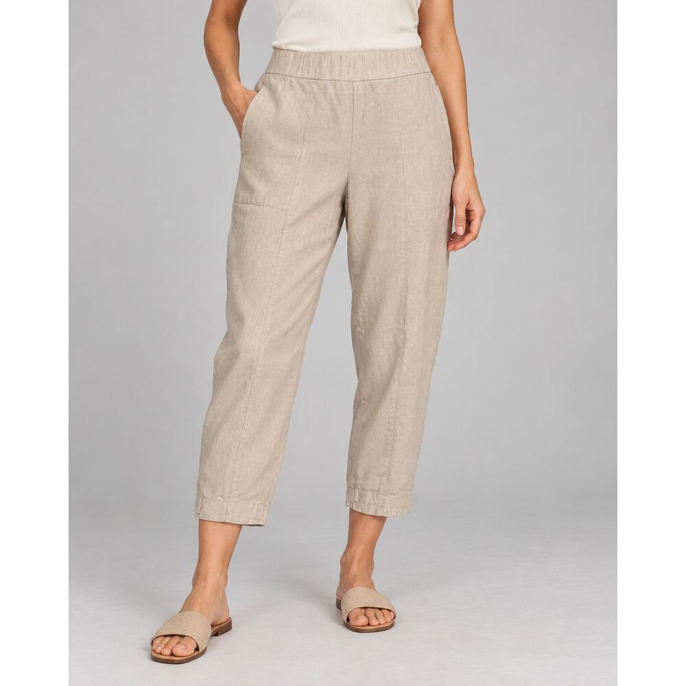 Eileen Fisher Organic Linen Cropped Pants Women’s Small Natural Beige Pull-On